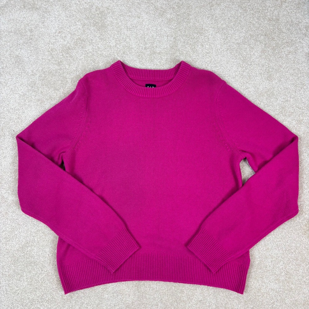 Gap Womens Magenta Pink Cotton Blend Crew Neck Sweater Size L Tall